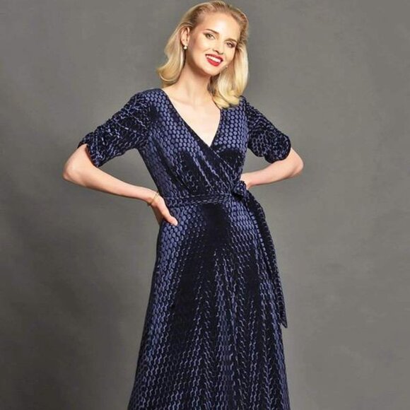 Eva Franco Catalina Navy Stretch Velvet Jumpsuit - Picture 2 of 6